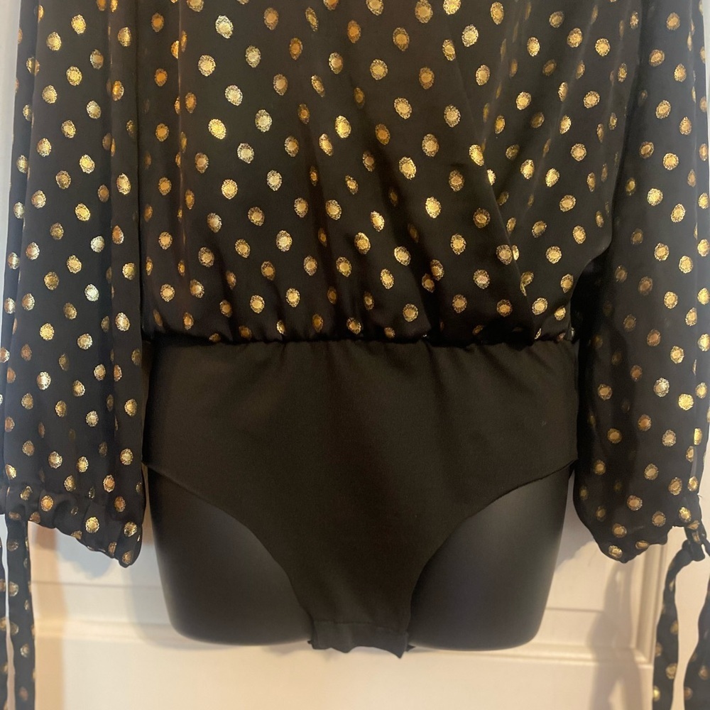 “ZARA” Gold Polka Dot Wrap Blouse BodySuit - Picture 8 of 16